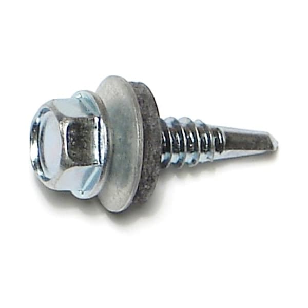 Self-Drilling Screw, #14 x 1 in, Zinc Plated Steel Flange Hex Head External Hex Drive, 250 PK